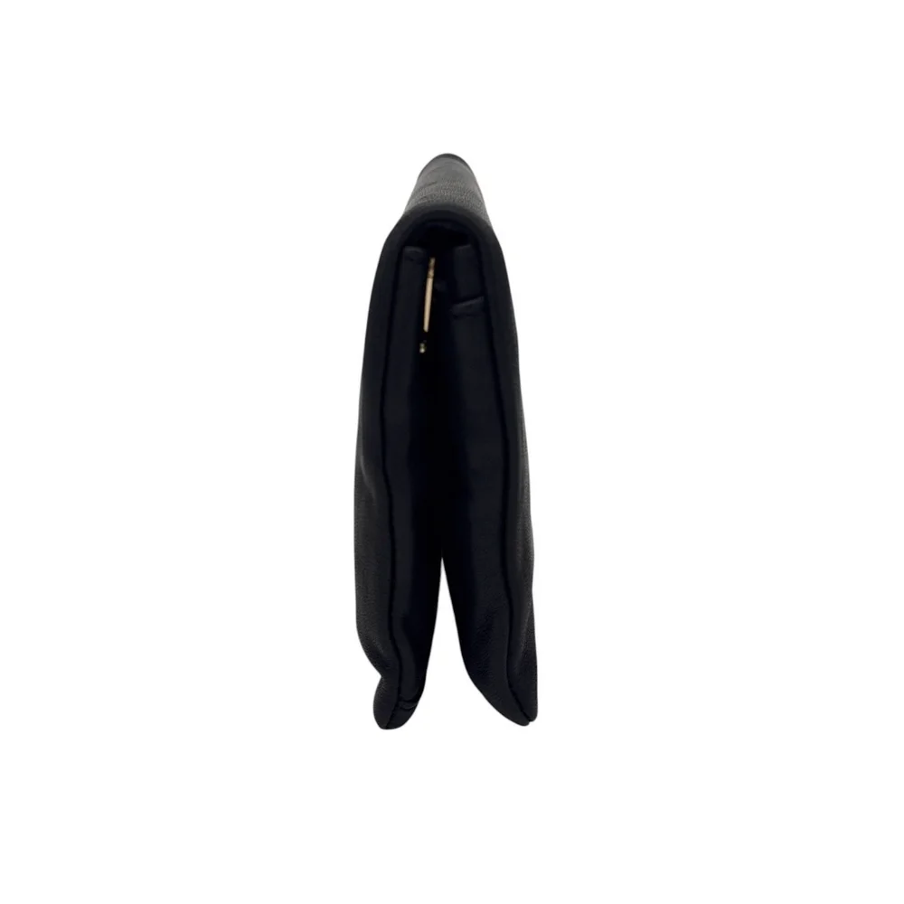 Ann Taylor Leather Clutch Fold Over Black Evening Bag Gold Capsule Minimalist